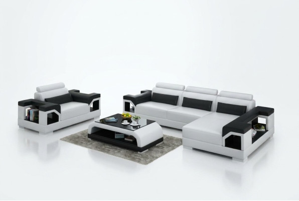 Sofá de cuero con chaise longue + sillón en forma de L, conjunto de esquina, diseño moderno.