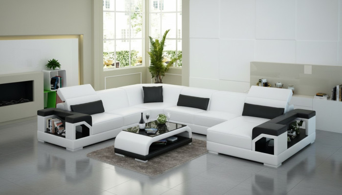 Sofá de cuero, sofá esquinero, conjunto de sala de estar, sofá de esquina, diseño de sofá moderno G8014, nuevo.