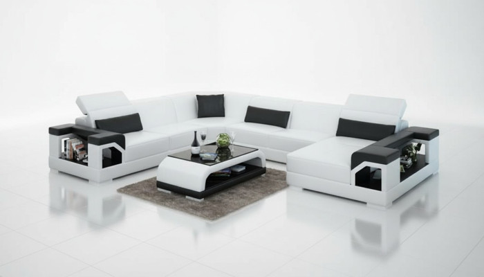 Sofá de cuero, sofá esquinero, conjunto de sala de estar, sofá de esquina, diseño de sofá moderno G8014, nuevo.