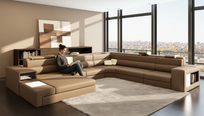 Sofá de cuero Sofá de esquina Conjunto de sillón de sofá moderno