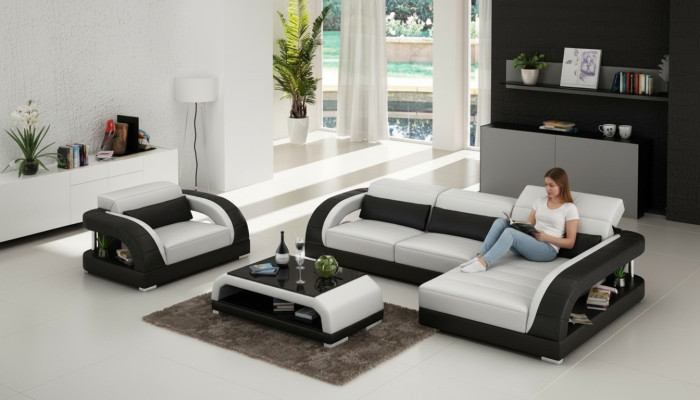 Sofá de cuero Sofá de esquina Sofá de salón Silla Set de muebles de diseño de sofá