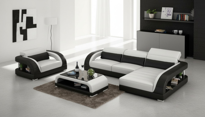 Sofá de cuero Sofá de esquina Sofá de salón Silla Set de muebles de diseño de sofá
