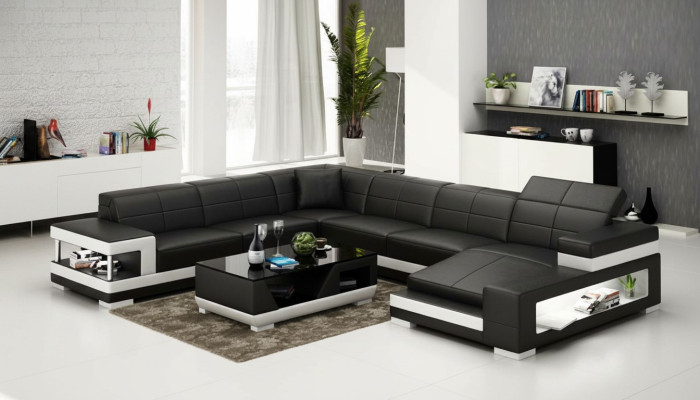 Sofá de cuero, sofá de salón, sofá en forma de L, juego de esquina, diseño de sofá moderno G8017.
