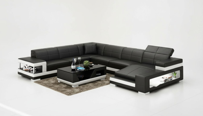 Sofá de cuero, sofá de salón, sofá en forma de L, juego de esquina, diseño de sofá moderno G8017.