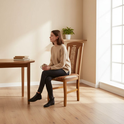 MADERA MACIZA SILLA SILLA DE DISEÑO SILLA DE COMEDOR CLÁSICA BEIGE DECORATIVA