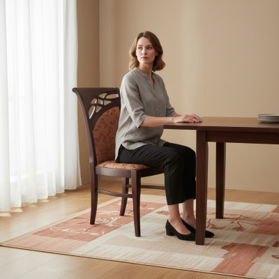 MADERA MACIZA MARRÓN SILLA MODERNA DE DISEÑADOR SILLA DE COMEDOR DECORATIVA DE COCINA