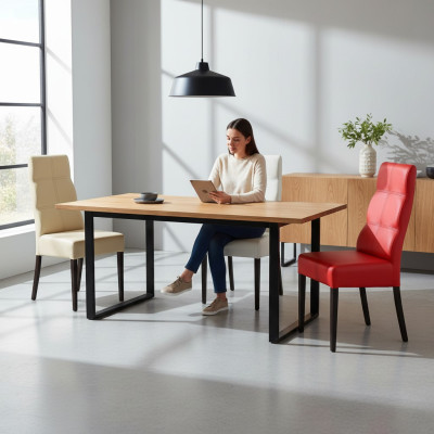 MADERA MACIZA SILLA DE MADERA MODERNA DE DISEÑADOR DE CUERO DECORATIVA DE COCINA COMEDOR