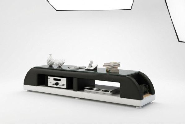 Mueble de TV RTV de cuero con mesa de cristal, armario de televisión y mueble bajo Mo.A.