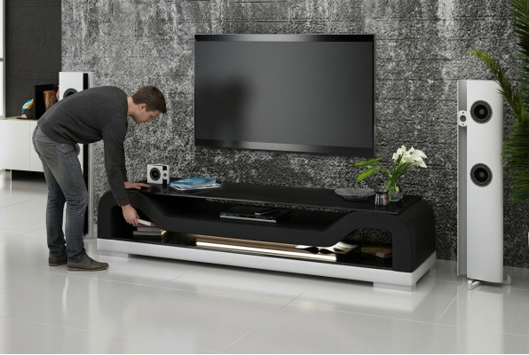 RTV TV Aparador de cuero, mesa de vidrio, armario de televisión, Mo.F de mesa baja.