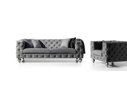 Sofá Chesterfield Set de 252 cm + sillón sofá de diseño decorativo.