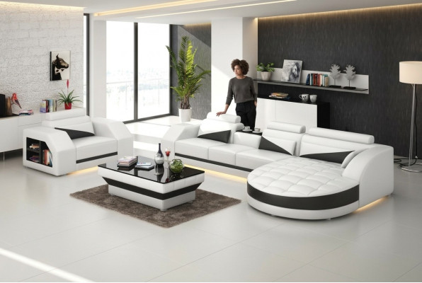 Sofá de cuero sofá conjunto de salón sofá + sillón diseño de sofá G8018E