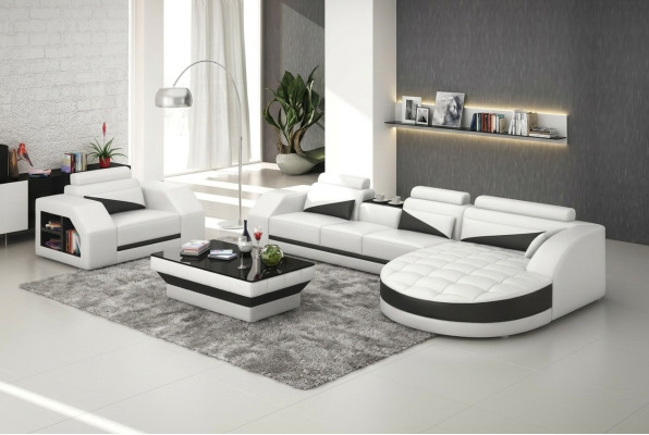 Sofá de cuero sofá conjunto de salón sofá + sillón diseño de sofá G8018E