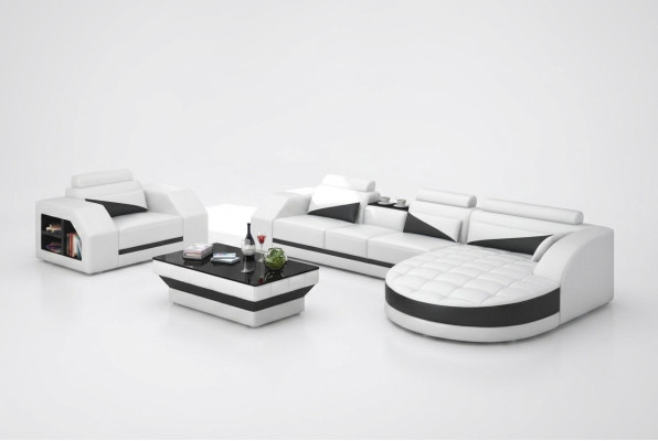 Sofá de cuero sofá conjunto de salón sofá + sillón diseño de sofá G8018E