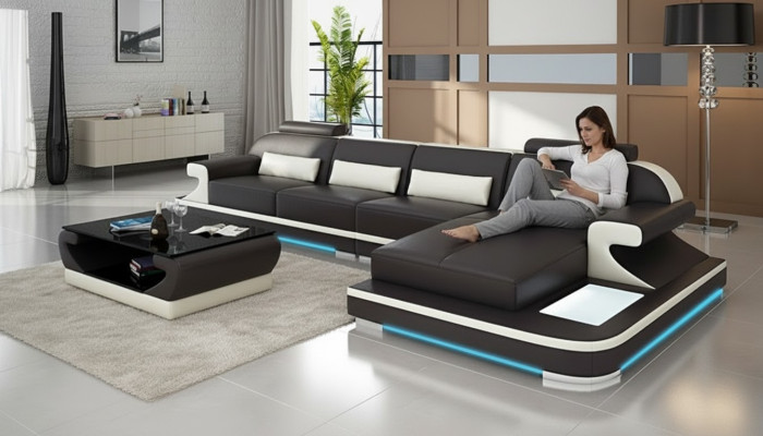 Sofá de cuero Sofá Conjunto de estar Rincón de sofá Conjunto de esquina Diseño Sofá moderno G8021C