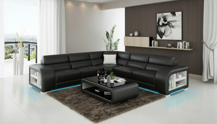 Sofá de cuero, sofá, paisaje de vida decoración moderna, rincón, sofá de esquina, conjunto de diseño.