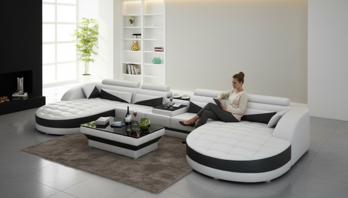 Sofá de cuero Sofá de la sala de estar Sofá en forma de L Sofá de esquina Conjunto de sofás Diseño moderno Sofá G8018D