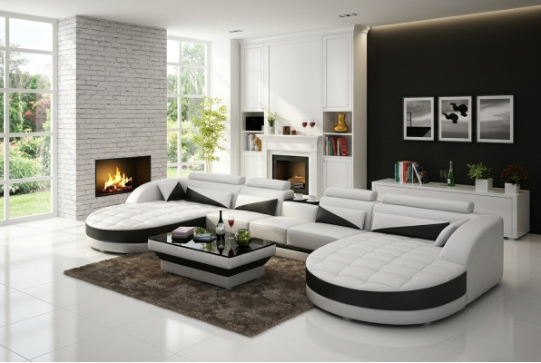 Sofá de cuero Sofá de la sala de estar Sofá en forma de L Sofá de esquina Conjunto de sofás Diseño moderno Sofá G8018D