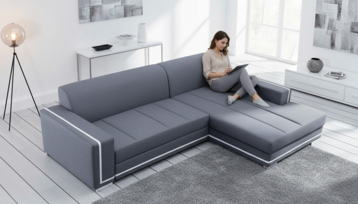Sofá sofá cama sofá de diseñador con función de cama + cajón de cama sofá de esquina sofá NUEVO