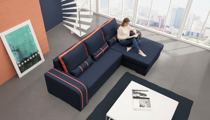 Sofá cama con función de cama, baúl - Sofá de esquina, nuevo diseño.
