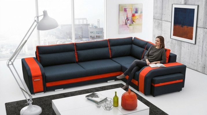 Sofá cama diseñador sofá con función de cama + canapé rinconera sofá (Nuevo)