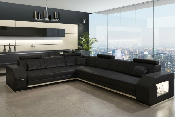 Sofá de esquina Sofá de cuero Sofá Sofá Acolchado Asiento Esquina Juego de sala Paisaje urbano Ebern S