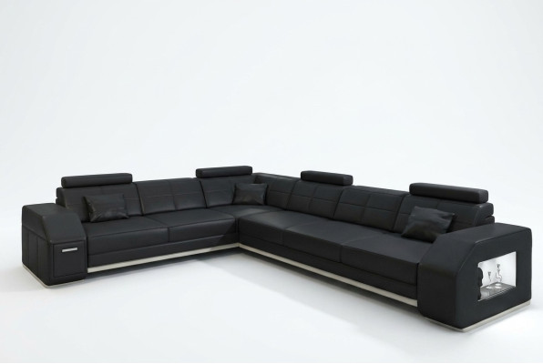 Sofá de esquina Sofá de cuero Sofá Sofá Acolchado Asiento Esquina Juego de sala Paisaje urbano Ebern S
