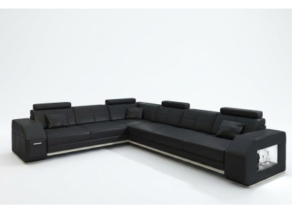 Sofá de esquina Sofá de cuero Sofá Sofá Acolchado Asiento Esquina Juego de sala Paisaje urbano Ebern S