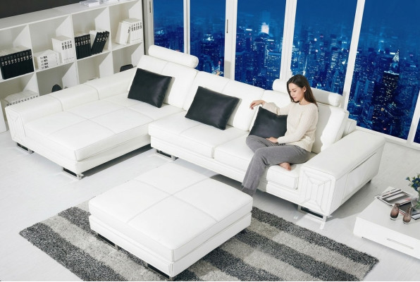 Sofá esquinero sofá sofá tapizado sofá de cuero con estante asiento conjunto de sofás esquina GenovaS