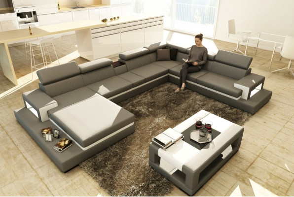 Sofá de cuero esquinero en forma de U, sofá, salón, diseño de asientos de diseñador, esquina.