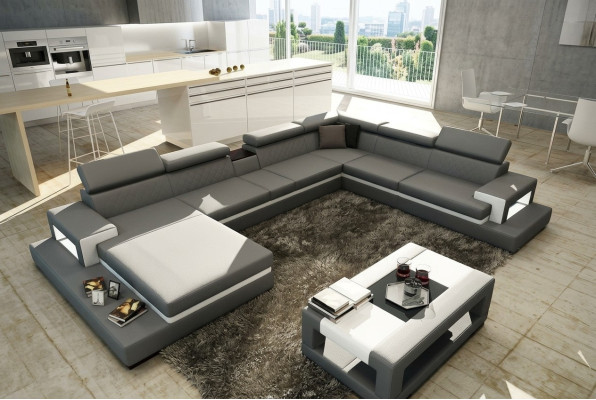 Sofá de cuero esquinero en forma de U, sofá, salón, diseño de asientos de diseñador, esquina.