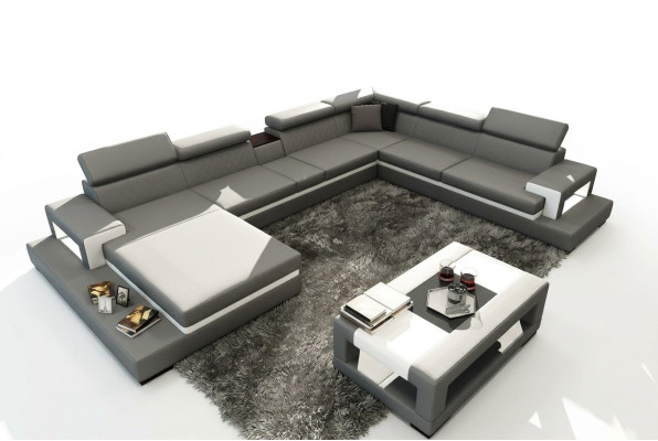 Sofá de cuero esquinero en forma de U, sofá, salón, diseño de asientos de diseñador, esquina.