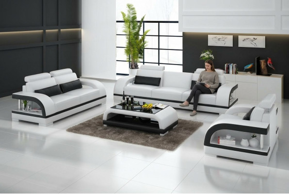 Sofá de cuero sofá paisaje de vida 3 + 2 + 1 sillón conjunto de sofás decoración diseño nuevo