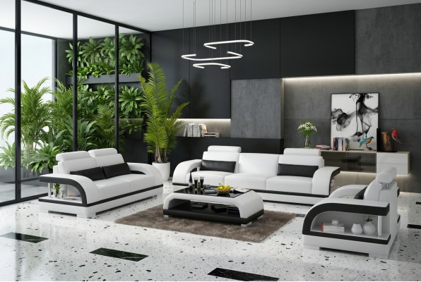 Sofá de cuero sofá paisaje de vida 3 + 2 + 1 sillón conjunto de sofás decoración diseño nuevo