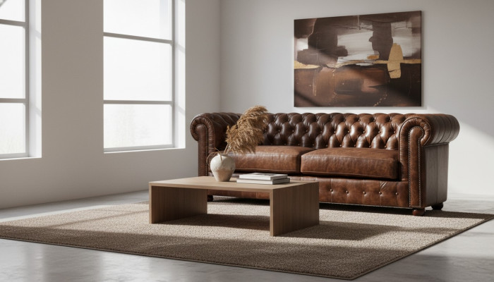 Sofá Chesterfield de 3 plazas acolchado en cuero y tela, nuevo.