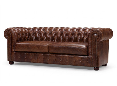 Sofá Chesterfield de 3 plazas acolchado en cuero y tela, nuevo.