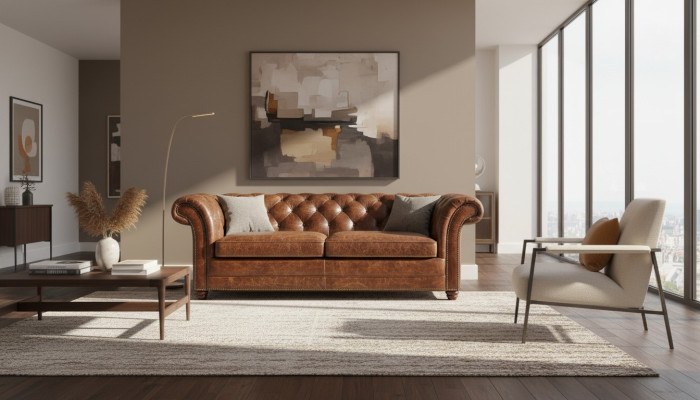 Chesterfield 100% Cuero Genuino Sofá de Cuero Sofá Couch Tapizado Sofá Clásico