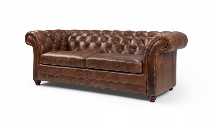 Chesterfield 100% Cuero Genuino Sofá de Cuero Sofá Couch Tapizado Sofá Clásico