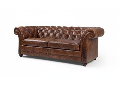Chesterfield 100% Cuero Genuino Sofá de Cuero Sofá Couch Tapizado Sofá Clásico