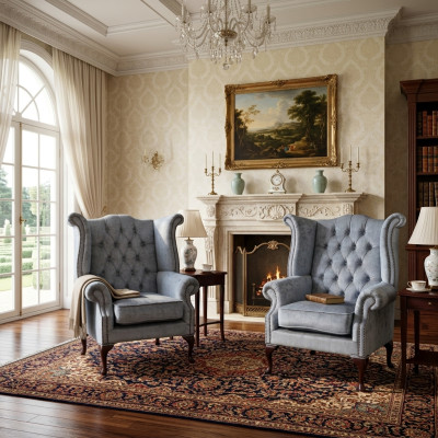 Chesterfield silla sillón sofá tapizado asiento salón azul bebé reláx