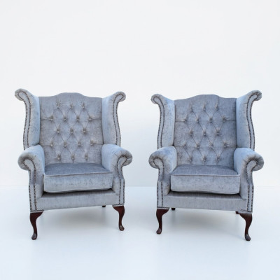 Chesterfield silla sillón sofá tapizado asiento salón azul bebé reláx