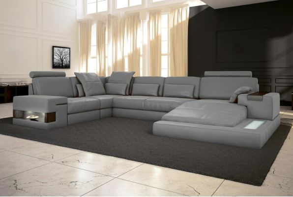 Sofá de diseño de cuero, sofá tapizado de esquina, conjunto de sala de estar, sofá de esquina XXL.