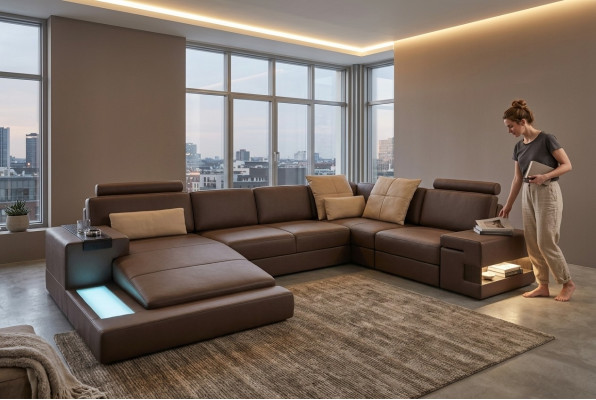 Sofá de cuero esquinero sofá sofá sillon Bellini xxl gran sofá esquinero sofás.