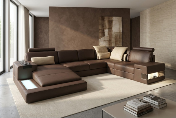 Sofá de cuero esquinero sofá sofá sillon Bellini xxl gran sofá esquinero sofás.