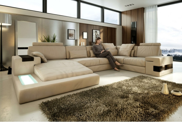 Sofá de cuero Sofá de diseño en forma de U Sofá de salón Sofá Tapizado Sofá de esquina Conjunto Nuevo