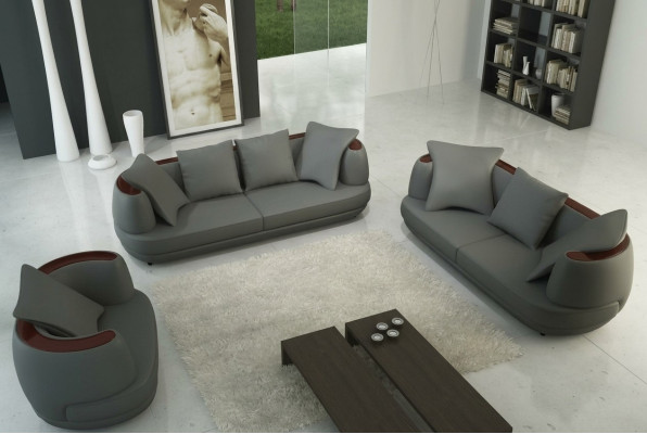 Conjunto de sofás Royal de lujo, sofá de diseñador tapizado 3+2+1, sofá de cuero asiento Royal Gris.