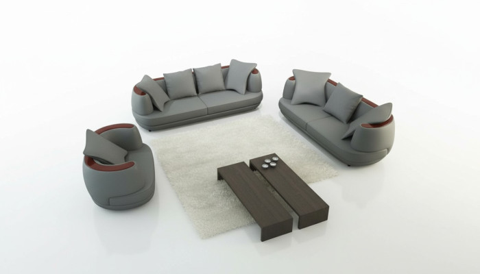 Conjunto de sofás Royal de lujo, sofá de diseñador tapizado 3+2+1, sofá de cuero asiento Royal Gris.