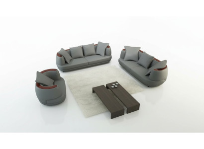 Conjunto de sofás Royal de lujo, sofá de diseñador tapizado 3+2+1, sofá de cuero asiento Royal Gris.