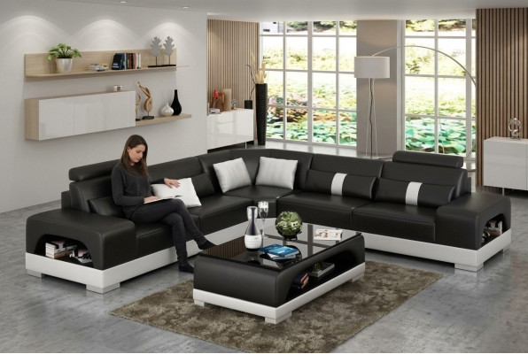 Sofá de esquina de diseño en forma de L grande, conjunto de asientos XXL Sandberg