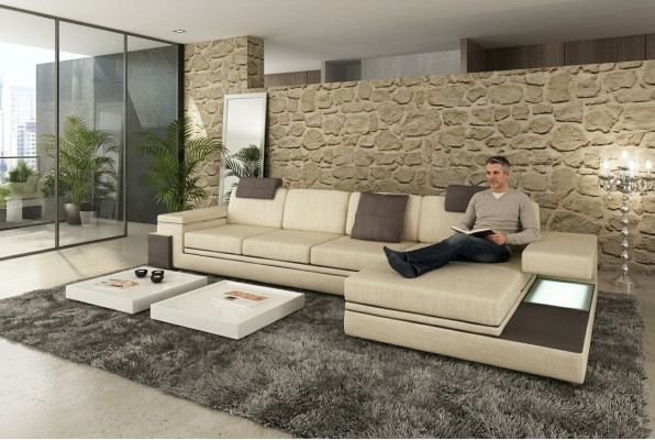 Sofá de cuero de diseño Sofá Sofá Conjunto de muebles tapizados con esquina de tela
