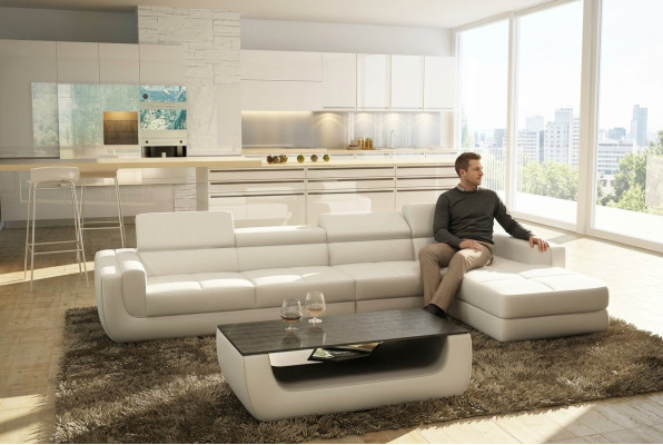 Sofá esquinero sofá de cuero salón en forma de L sofá sofá tapizado esquina Tettau Blanco